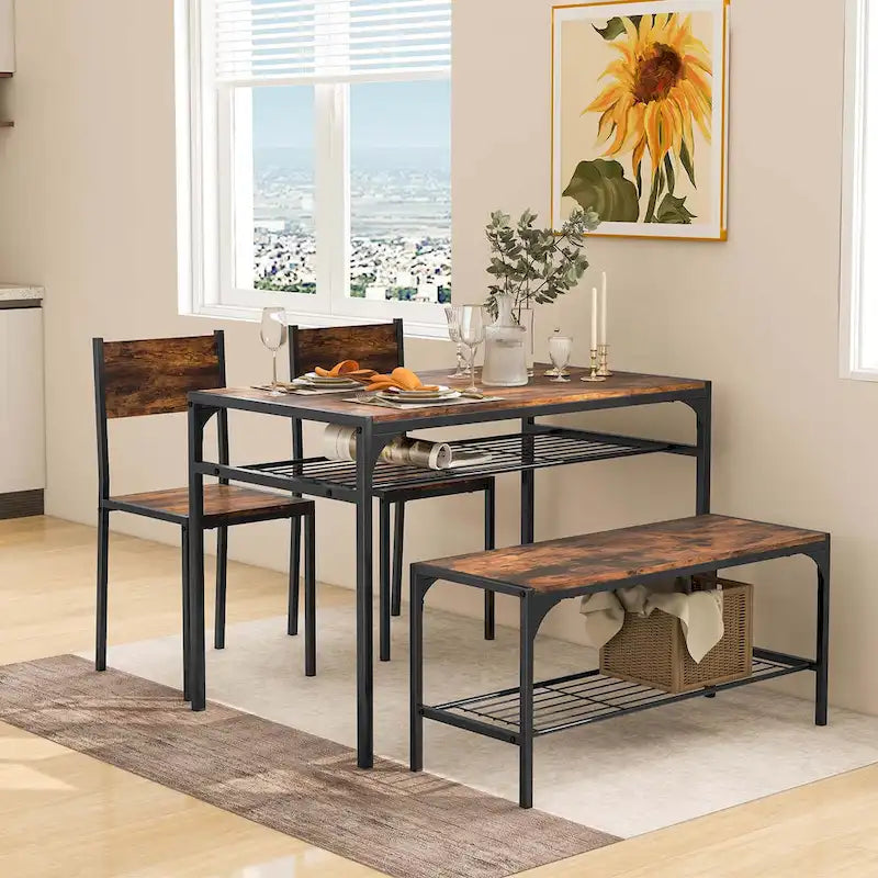 Costway Ensemble table à manger pour 4 personnes Table rectangulaire avec 2 chaises, 1
