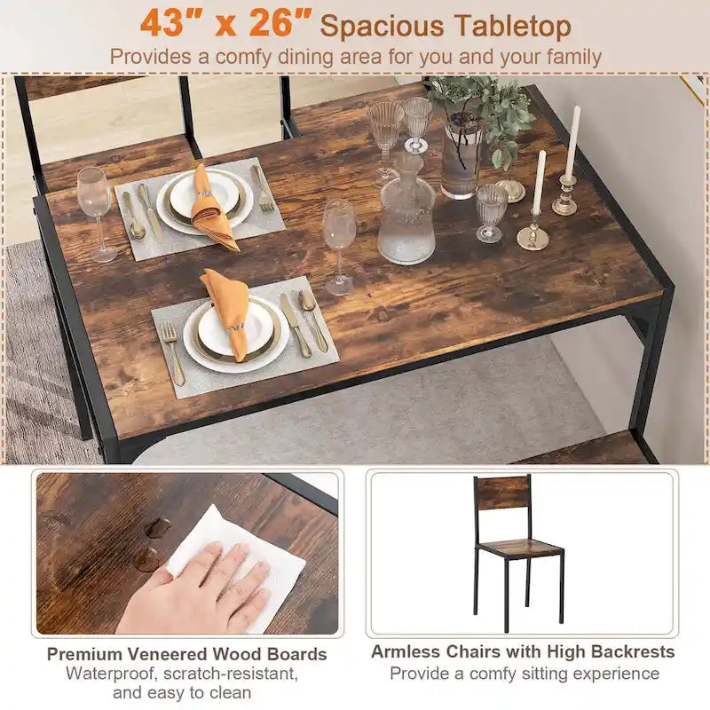 Costway Ensemble table à manger pour 4 personnes Table rectangulaire avec 2 chaises, 1
