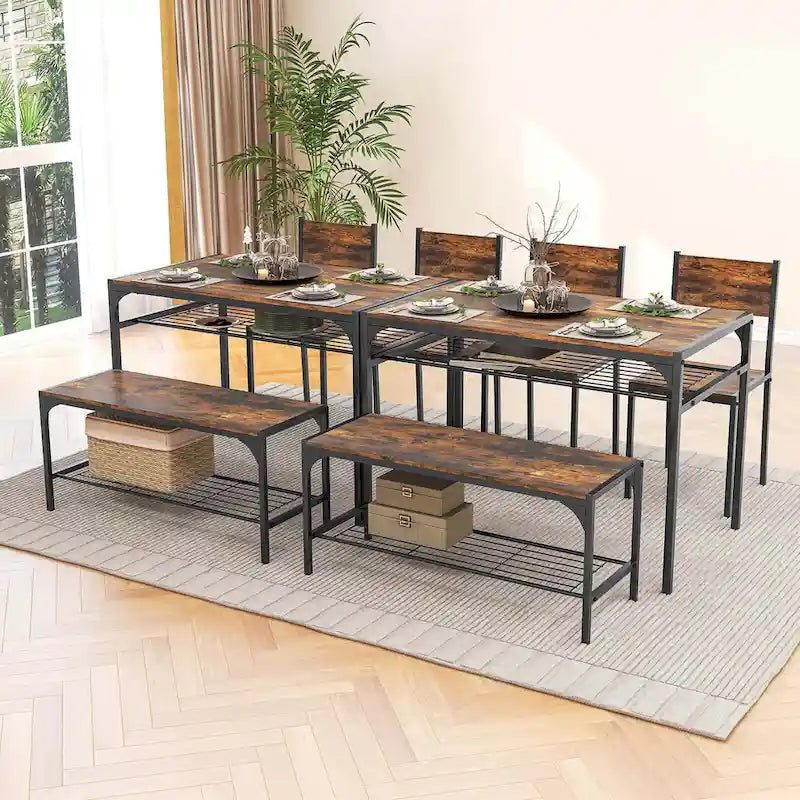 Costway Ensemble table à manger pour 4 personnes Table rectangulaire avec 2 chaises, 1