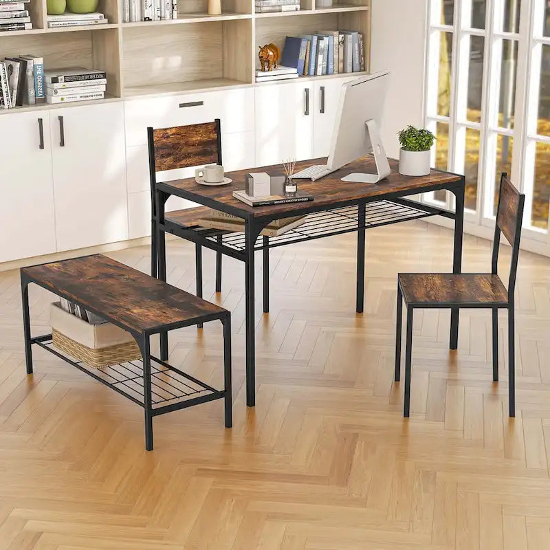 Costway Ensemble table à manger pour 4 personnes Table rectangulaire avec 2 chaises, 1