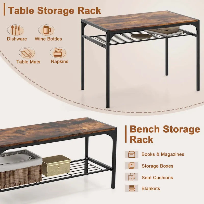 Costway Ensemble table à manger pour 4 personnes Table rectangulaire avec 2 chaises, 1