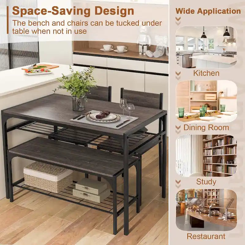 Costway Ensemble table à manger pour 4 personnes Table rectangulaire avec 2 chaises, 1