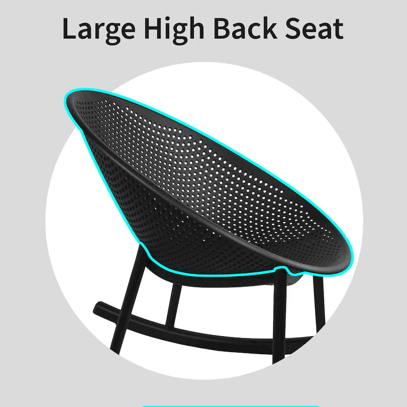 Fauteuil à bascule moderne du milieu du siècle en plastique, pieds en plastique avec siège perforé respirant en forme d'œuf pour usage intérieur/extérieur