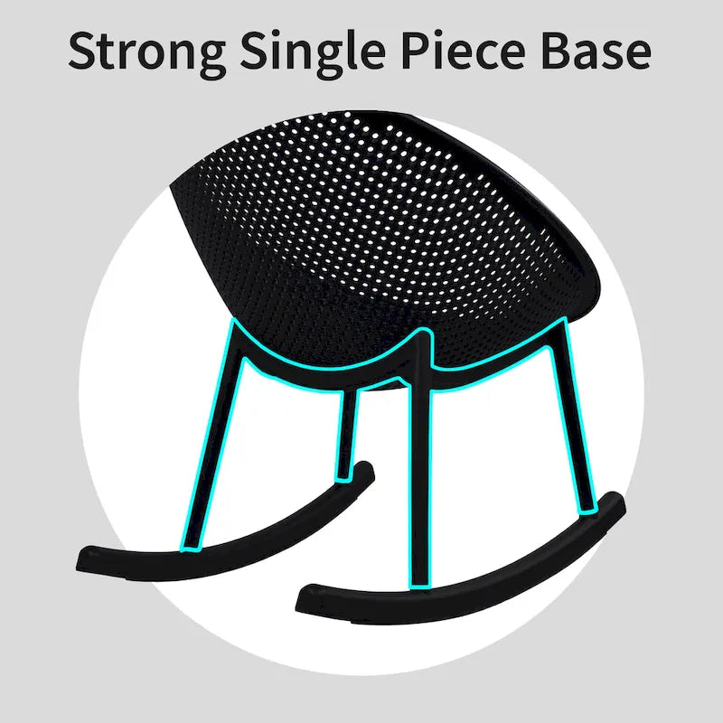Fauteuil à bascule moderne du milieu du siècle en plastique, pieds en plastique avec siège perforé respirant en forme d'œuf pour usage intérieur/extérieur