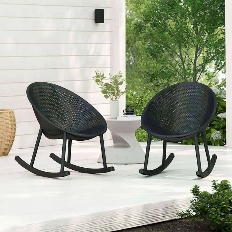 Fauteuil à bascule moderne du milieu du siècle en plastique, pieds en plastique avec siège perforé respirant en forme d'œuf pour usage intérieur/extérieur