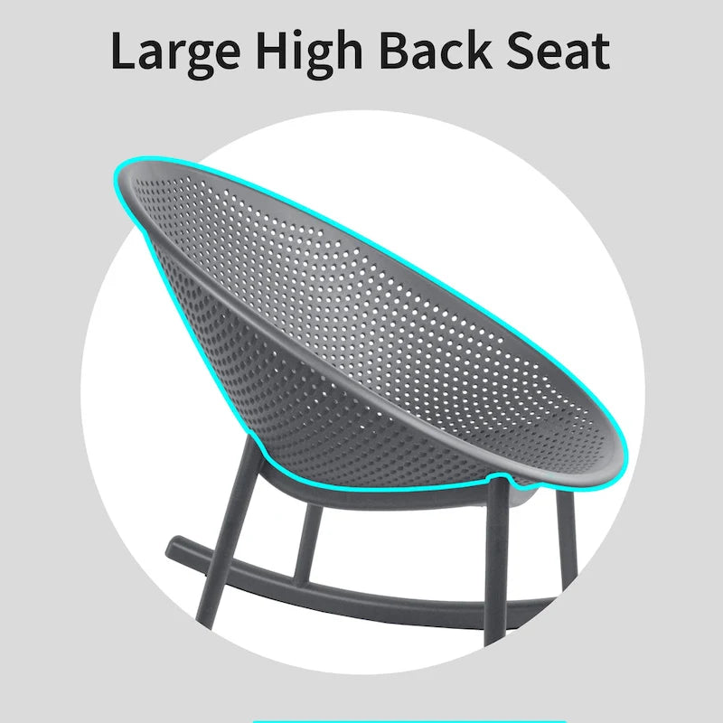 Fauteuil à bascule moderne du milieu du siècle en plastique, pieds en plastique avec siège perforé respirant en forme d'œuf pour usage intérieur/extérieur