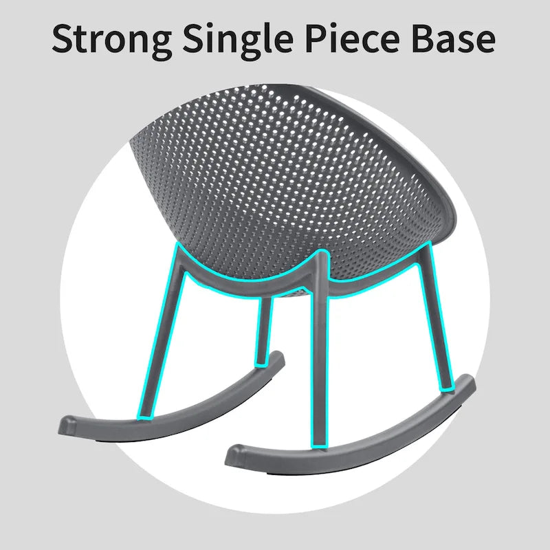 Fauteuil à bascule moderne du milieu du siècle en plastique, pieds en plastique avec siège perforé respirant en forme d'œuf pour usage intérieur/extérieur