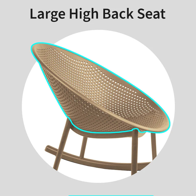 Fauteuil à bascule moderne du milieu du siècle en plastique, pieds en plastique avec siège perforé respirant en forme d'œuf pour usage intérieur/extérieur
