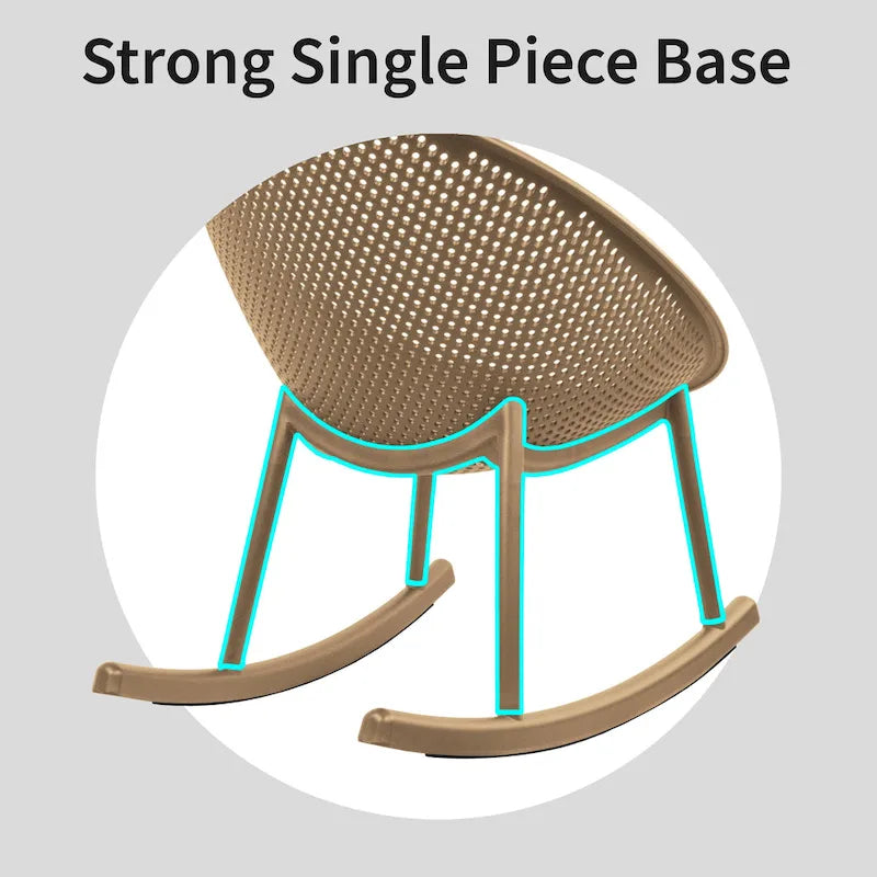 Fauteuil à bascule moderne du milieu du siècle en plastique, pieds en plastique avec siège perforé respirant en forme d'œuf pour usage intérieur/extérieur