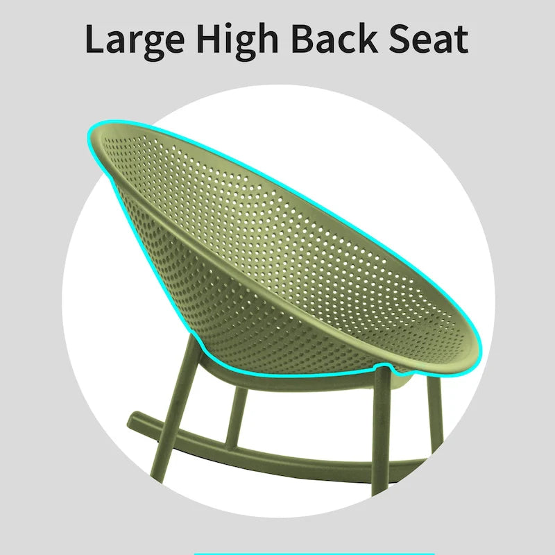 Fauteuil à bascule moderne du milieu du siècle en plastique, pieds en plastique avec siège perforé respirant en forme d'œuf pour usage intérieur/extérieur