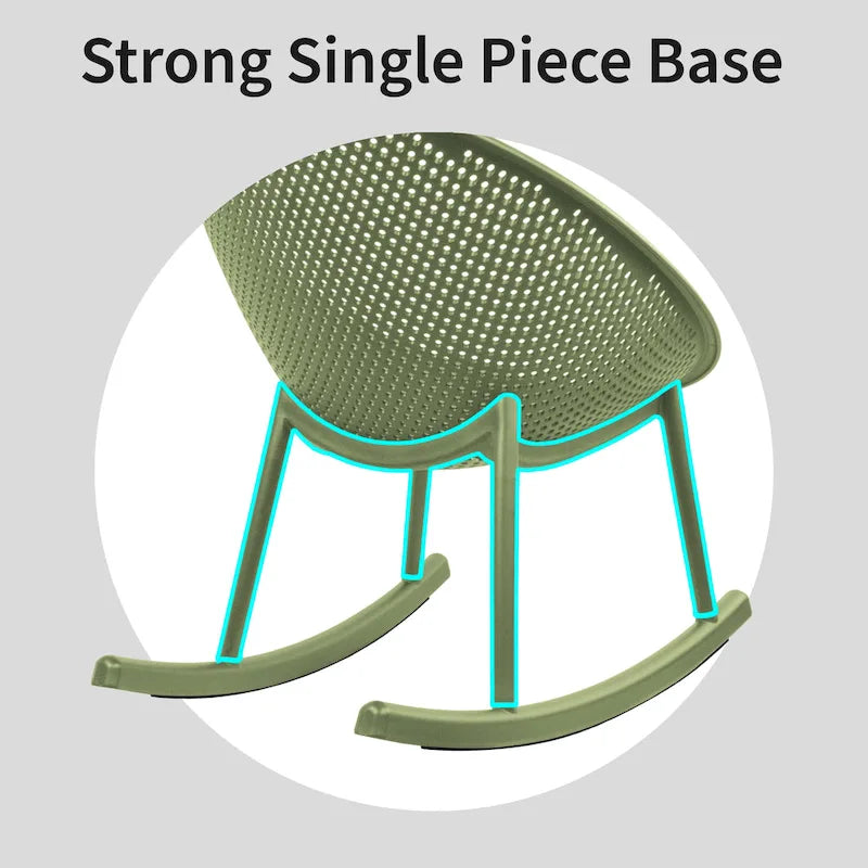 Fauteuil à bascule moderne du milieu du siècle en plastique, pieds en plastique avec siège perforé respirant en forme d'œuf pour usage intérieur/extérieur