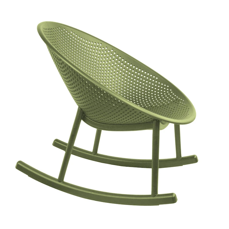Fauteuil à bascule moderne du milieu du siècle en plastique, pieds en plastique avec siège perforé respirant en forme d'œuf pour usage intérieur/extérieur