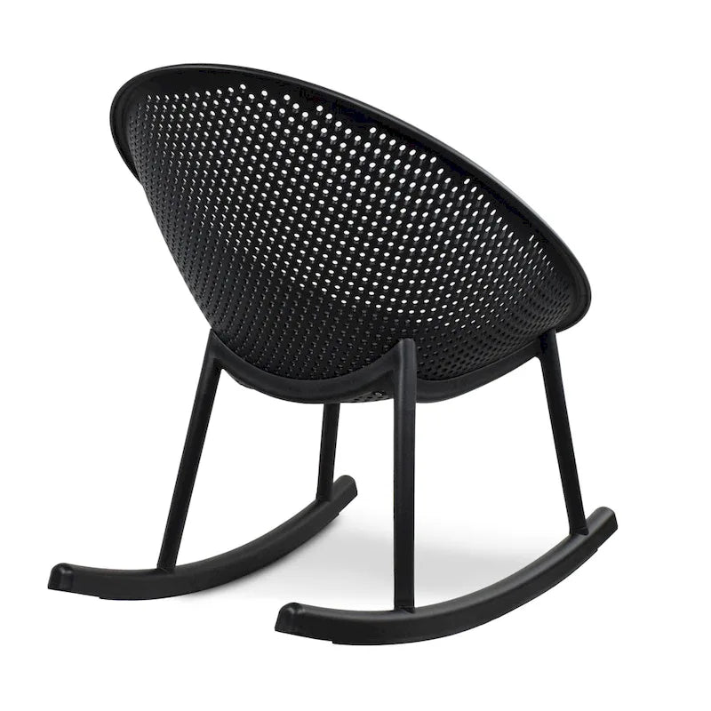 Fauteuil à bascule moderne du milieu du siècle en plastique, pieds en plastique avec siège perforé respirant en forme d'œuf pour usage intérieur/extérieur
