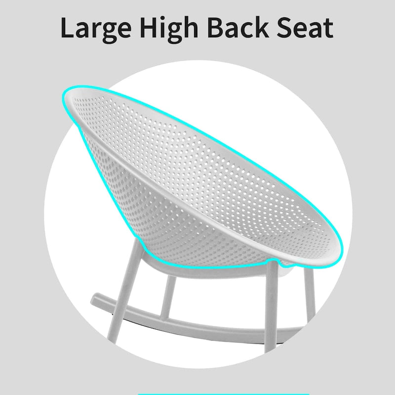 Fauteuil à bascule moderne du milieu du siècle en plastique, pieds en plastique avec siège perforé respirant en forme d'œuf pour usage intérieur/extérieur