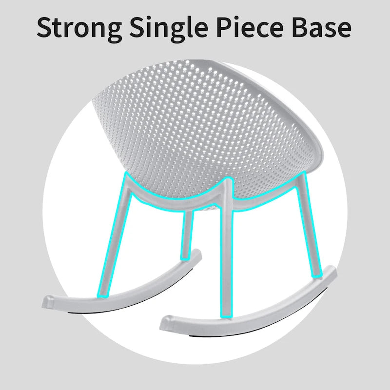 Fauteuil à bascule moderne du milieu du siècle en plastique, pieds en plastique avec siège perforé respirant en forme d'œuf pour usage intérieur/extérieur