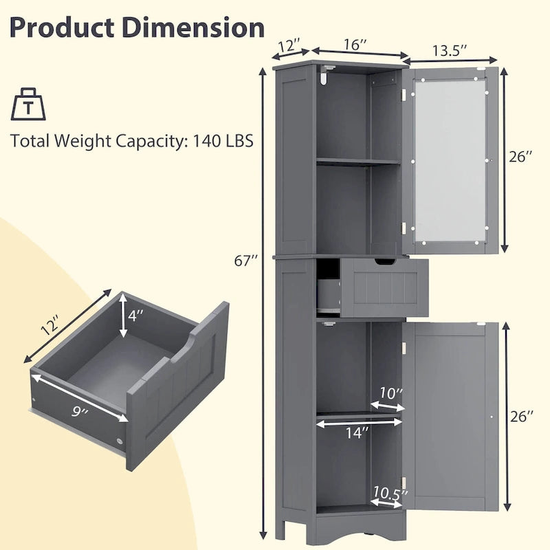 Meuble Colonne de Salle de Bain Costway avec Portes & - Voir Détails