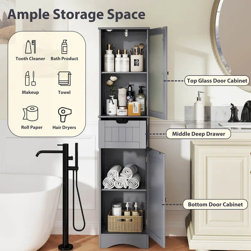 Meuble Colonne de Salle de Bain Costway avec Portes & - Voir Détails