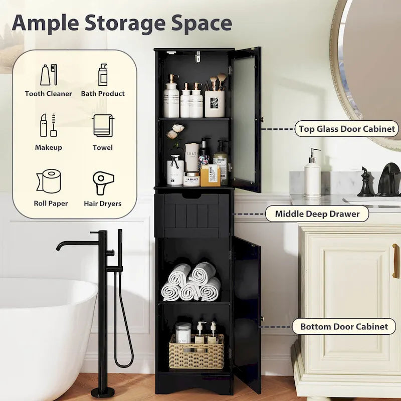 Meuble Colonne de Salle de Bain Costway avec Portes & - Voir Détails