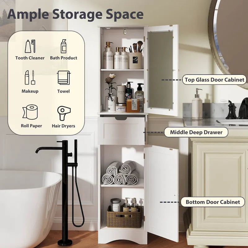 Meuble Colonne de Salle de Bain Costway avec Portes & - Voir Détails