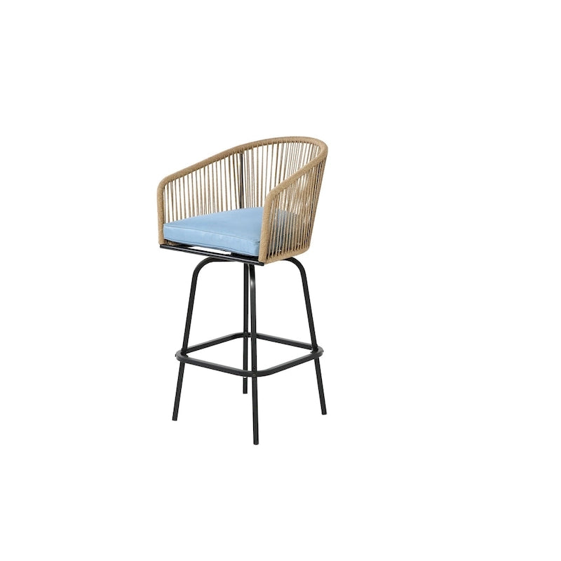 Lot de 4 tabourets de bar d'extérieur avec accoudoirs, chaises de bar en rotin tout temps avec dossier pour jardin, piscine, balcon