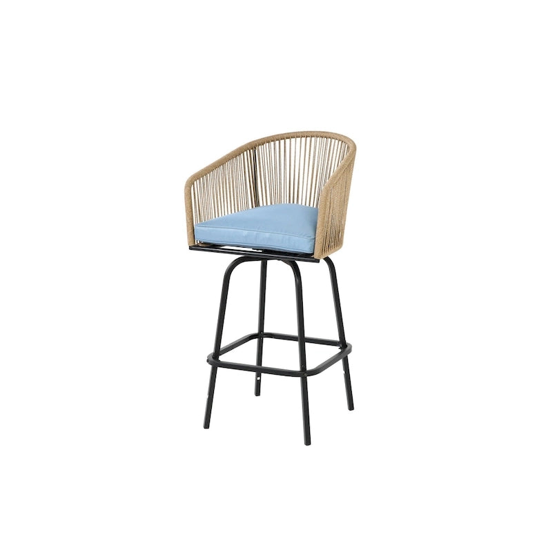 Lot de 4 tabourets de bar d'extérieur avec accoudoirs, chaises de bar en rotin tout temps avec dossier pour jardin, piscine, balcon