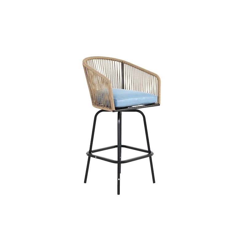 Lot de 4 tabourets de bar d'extérieur avec accoudoirs, chaises de bar en rotin tout temps avec dossier pour jardin, piscine, balcon
