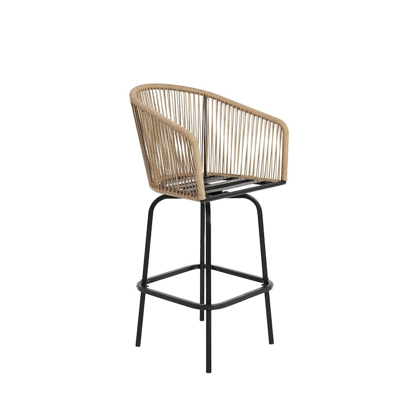 Lot de 4 tabourets de bar d'extérieur avec accoudoirs, chaises de bar en rotin tout temps avec dossier pour jardin, piscine, balcon