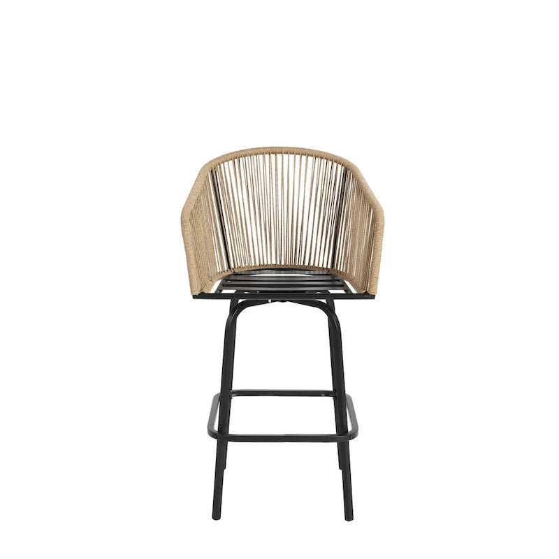 Lot de 4 tabourets de bar d'extérieur avec accoudoirs, chaises de bar en rotin tout temps avec dossier pour jardin, piscine, balcon