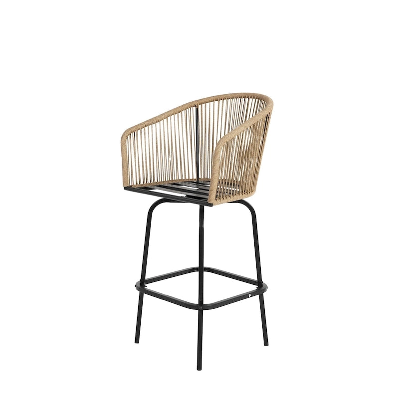 Lot de 4 tabourets de bar d'extérieur avec accoudoirs, chaises de bar en rotin tout temps avec dossier pour jardin, piscine, balcon
