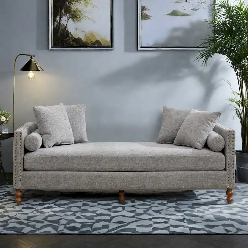 75.2 Canapé-lit 3 places en chenille avec 4 coussins décoratifs et 2 traversins