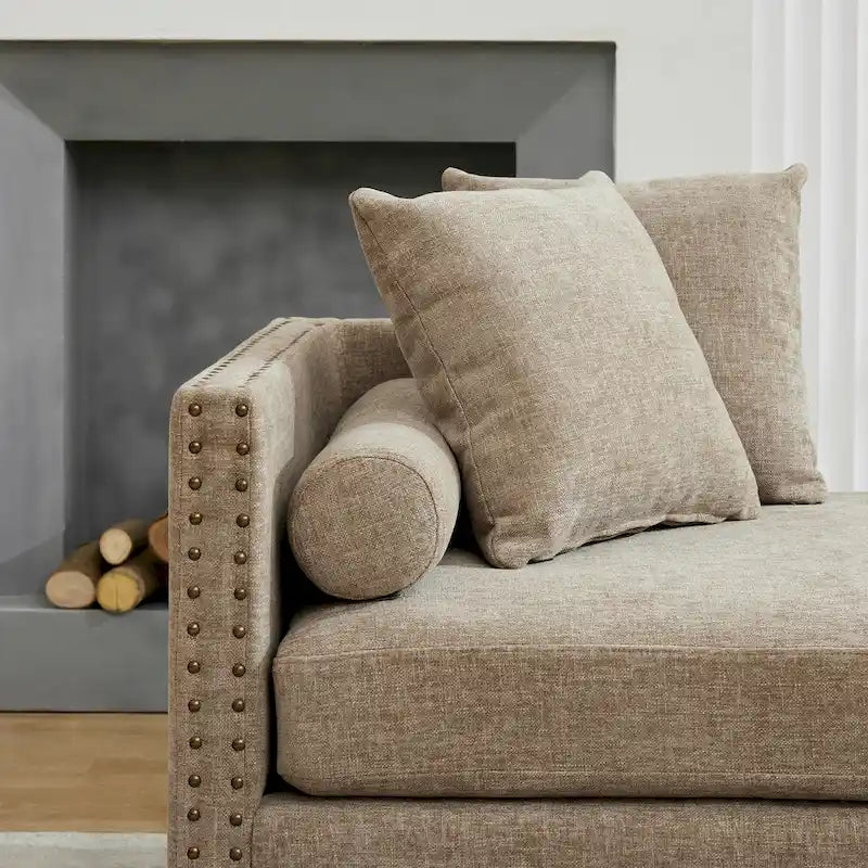 75.2 Canapé-lit 3 places en chenille avec 4 coussins décoratifs et 2 traversins
