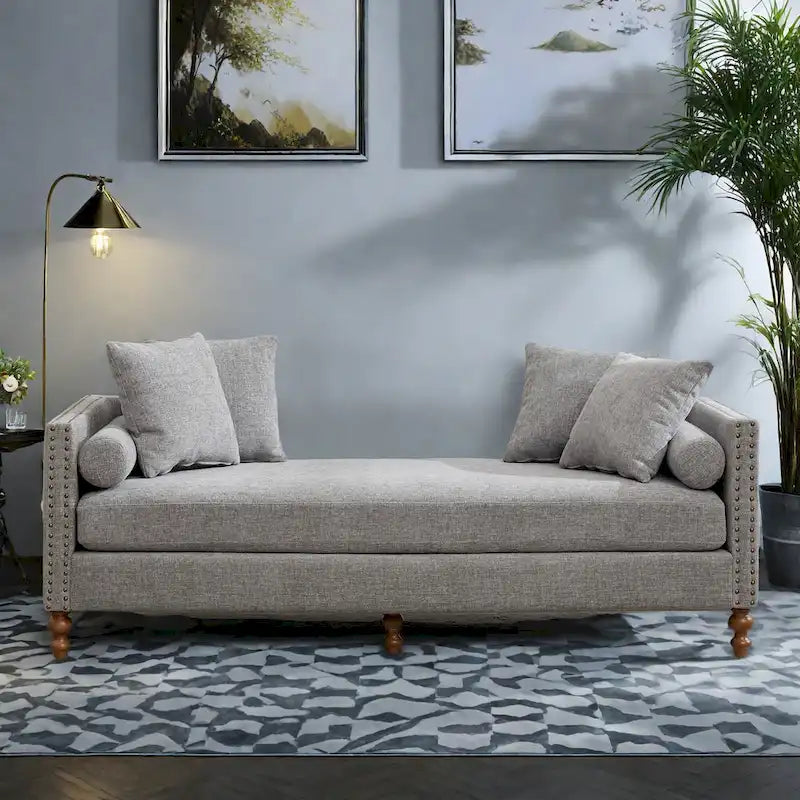 75.2 Canapé-lit 3 places en chenille avec 4 coussins décoratifs et 2 traversins