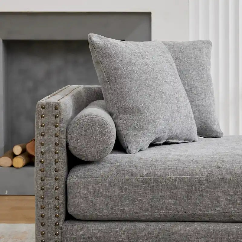 75.2 Canapé-lit 3 places en chenille avec 4 coussins décoratifs et 2 traversins