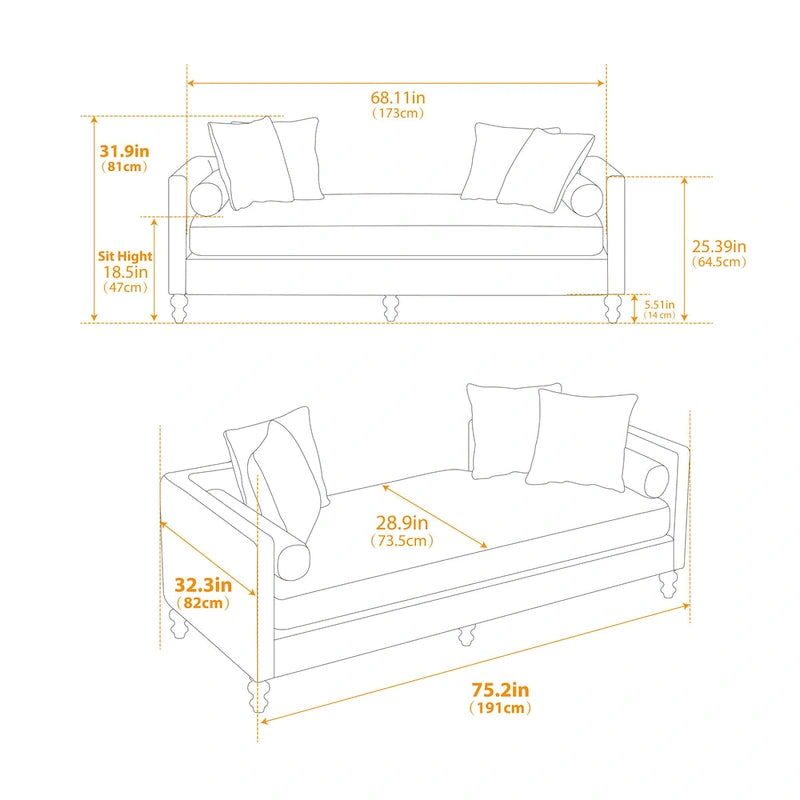75.2 Canapé-lit 3 places en chenille avec 4 coussins décoratifs et 2 traversins