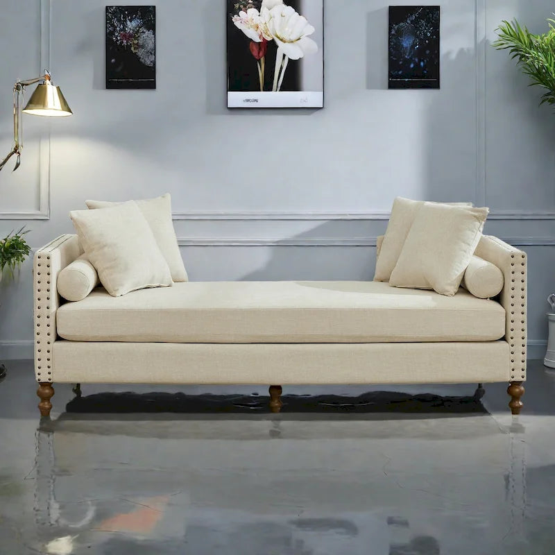 75.2 Canapé-lit 3 places en chenille avec 4 coussins décoratifs et 2 traversins