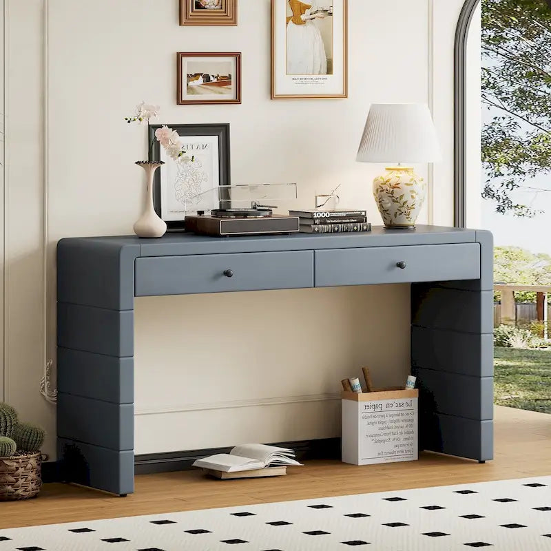 Console d'entrée en bois courbé avec rangement, 2 tiroirs, rustique