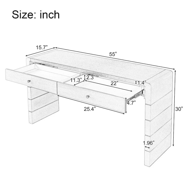 Console d'entrée en bois courbé avec rangement, 2 tiroirs, rustique