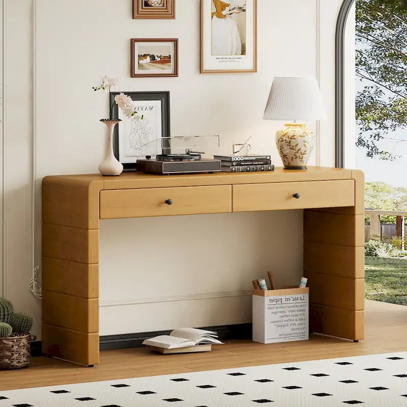 Console d'entrée en bois courbé avec rangement, 2 tiroirs, rustique
