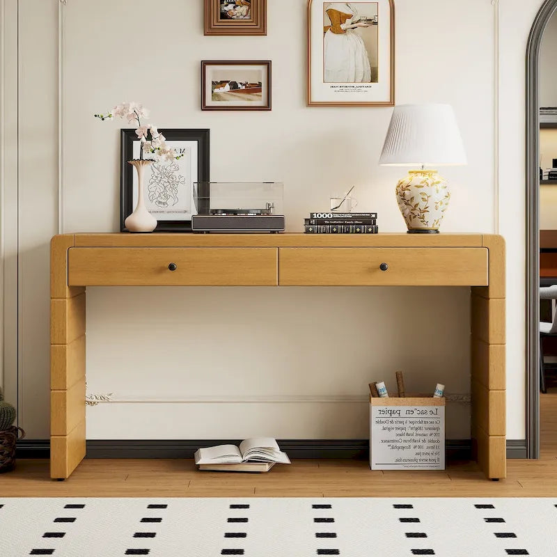 Console d'entrée en bois courbé avec rangement, 2 tiroirs, rustique