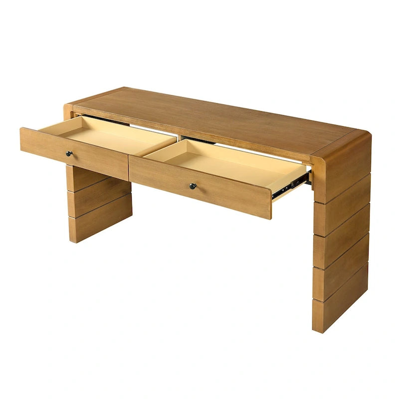 Console d'entrée en bois courbé avec rangement, 2 tiroirs, rustique