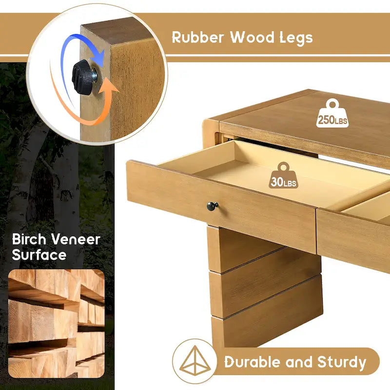 Console d'entrée en bois courbé avec rangement, 2 tiroirs, rustique