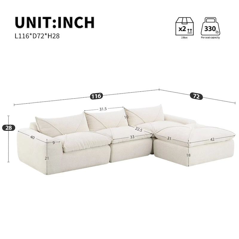 116  Canapé entièrement compressé avec mousse haute densité, chenille en particules