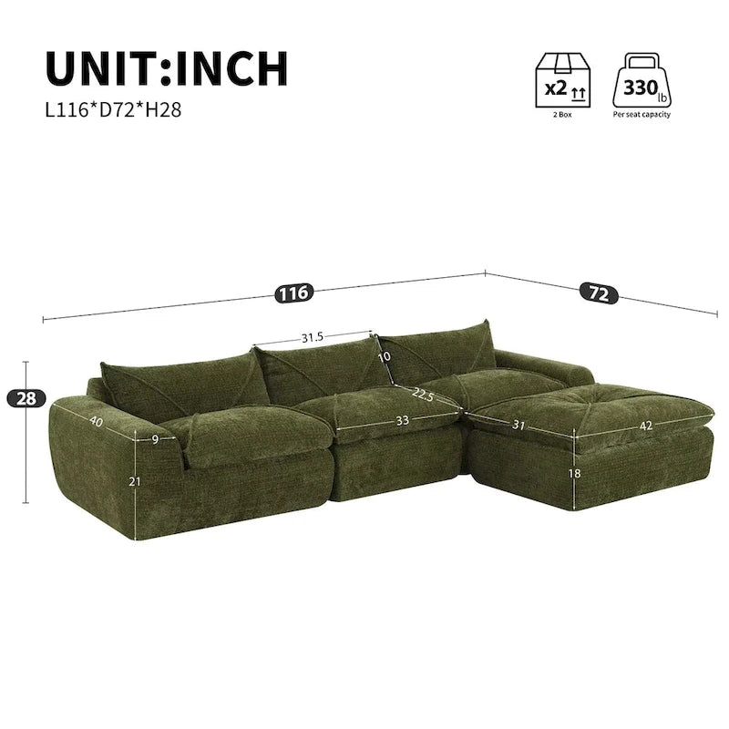116  Canapé entièrement compressé avec mousse haute densité, chenille en particules