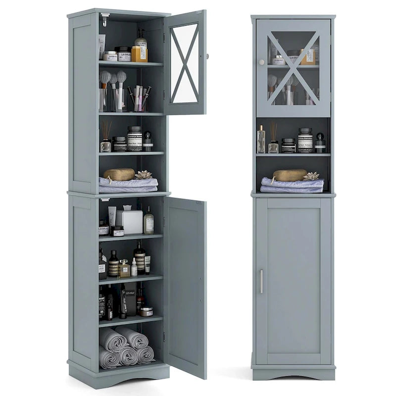 Meuble de salle de bain Costway de 170 cm de haut, meuble de rangement sur pied avec 5 - Voir les détails