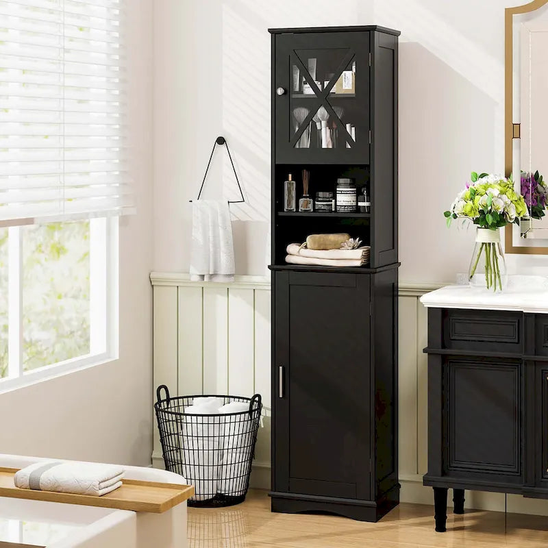 Meuble de salle de bain Costway de 170 cm de haut, meuble de rangement sur pied avec 5 - Voir les détails