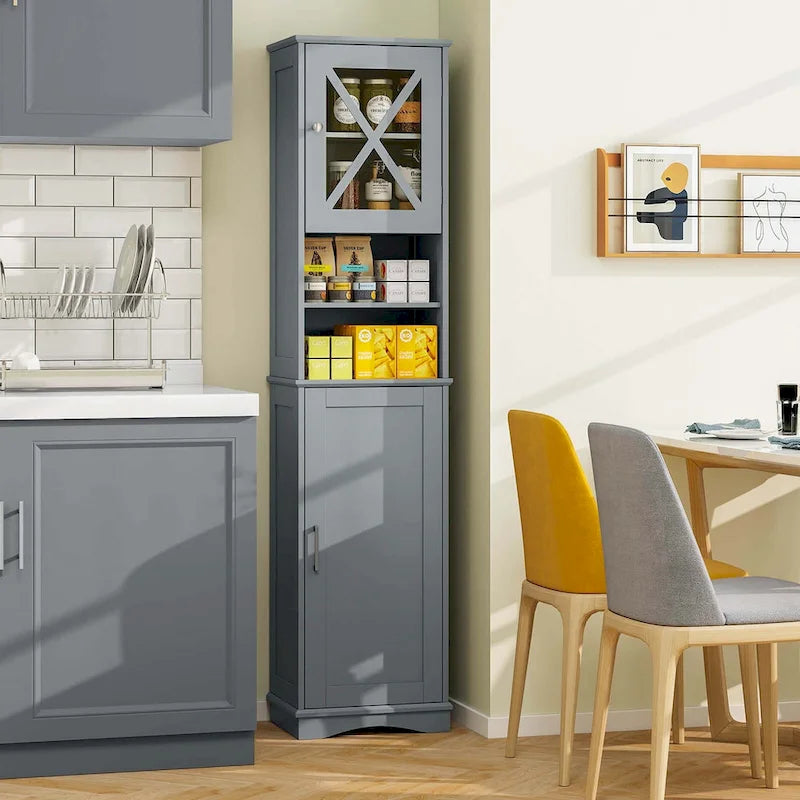 Meuble de salle de bain Costway de 170 cm de haut, meuble de rangement sur pied avec 5 - Voir les détails