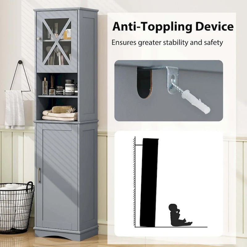 Meuble de salle de bain Costway de 170 cm de haut, meuble de rangement sur pied avec 5 - Voir les détails