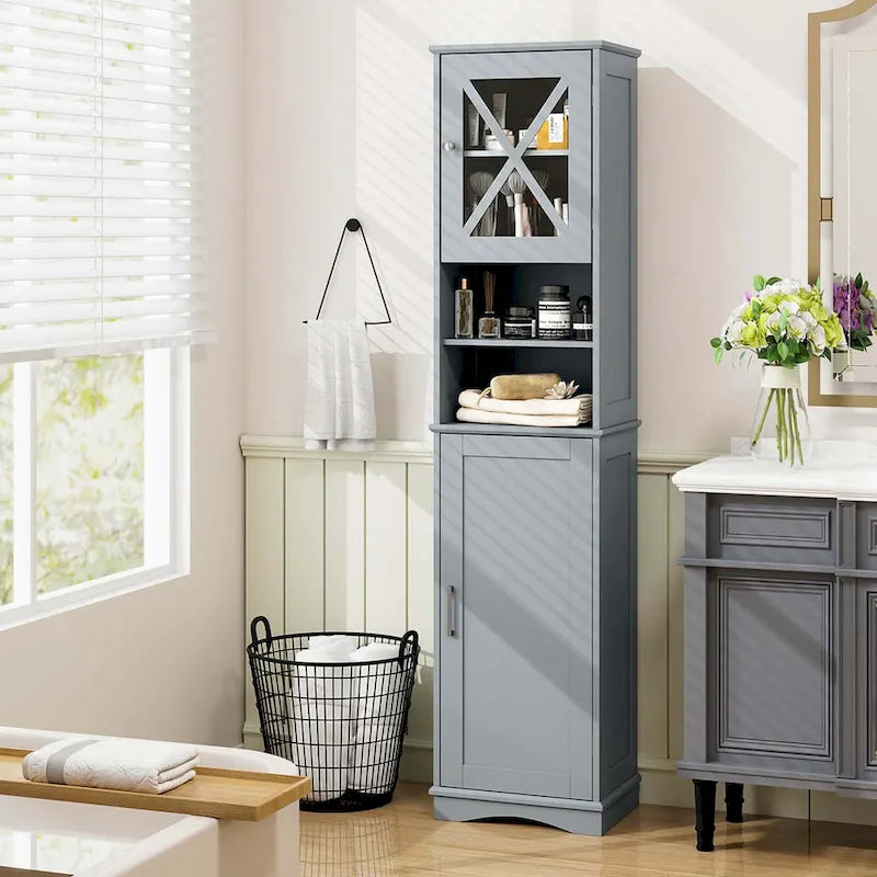 Meuble de salle de bain Costway de 170 cm de haut, meuble de rangement sur pied avec 5 - Voir les détails