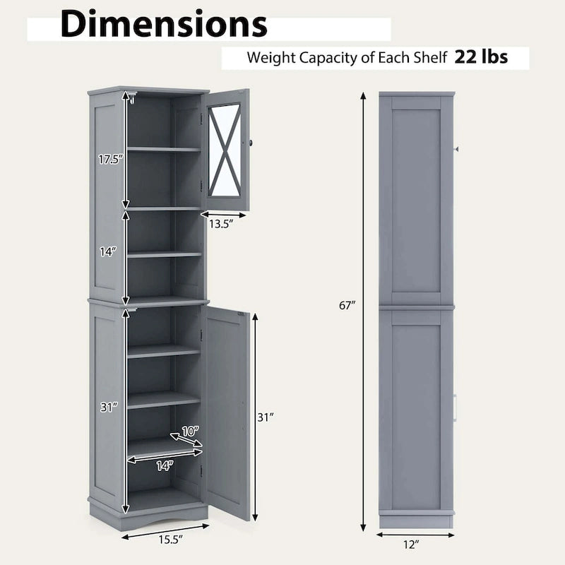 Meuble de salle de bain Costway de 170 cm de haut, meuble de rangement sur pied avec 5 - Voir les détails