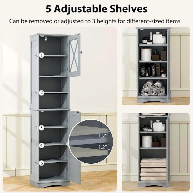 Meuble de salle de bain Costway de 170 cm de haut, meuble de rangement sur pied avec 5 - Voir les détails